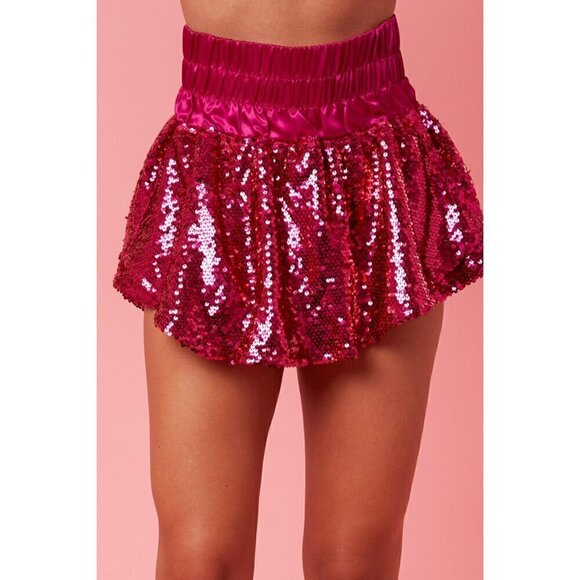 Peach Love California Pants - Hit The Lights Sequin Skort in Fuchsia